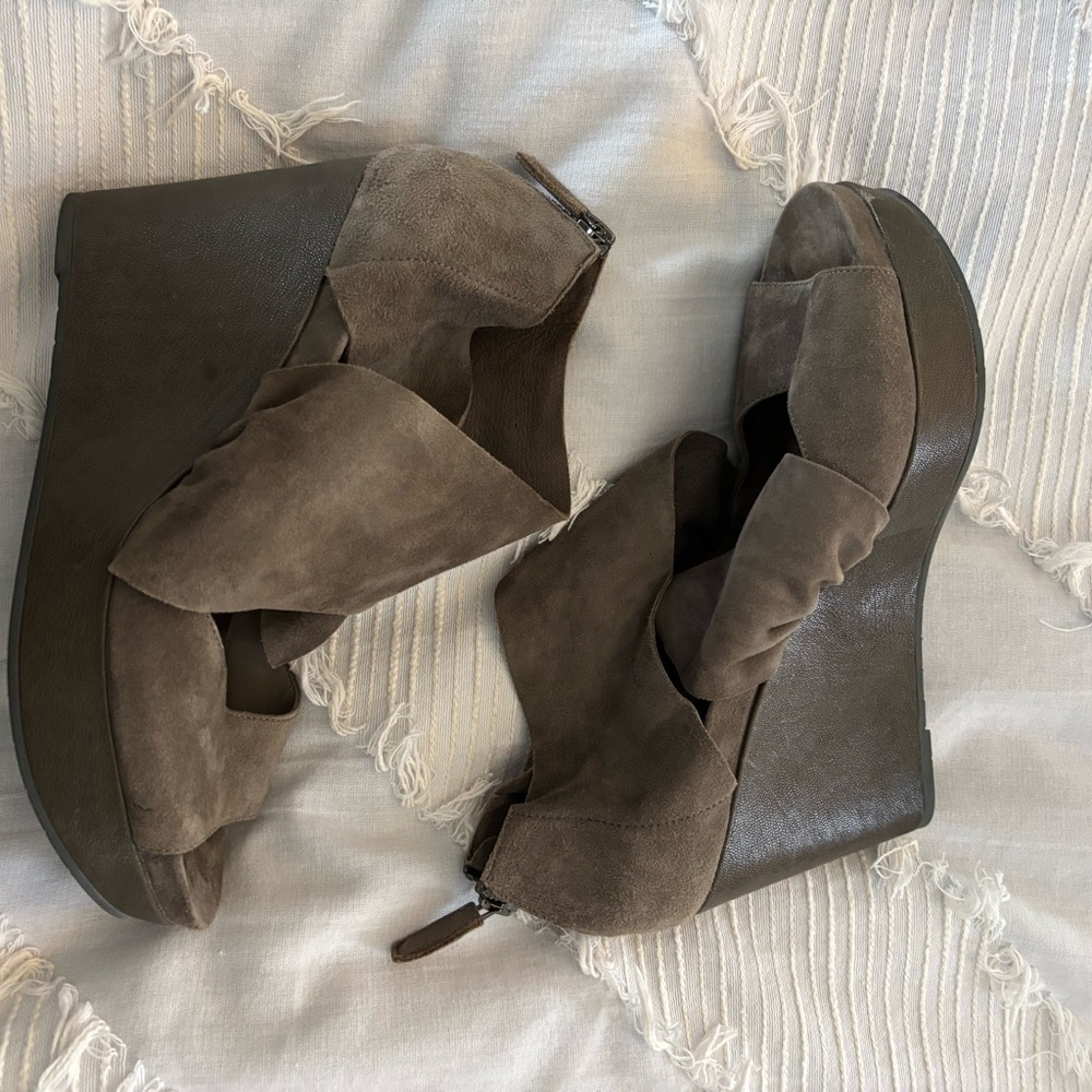 Eileen Fisher Taupe Suede Heeled Boots
